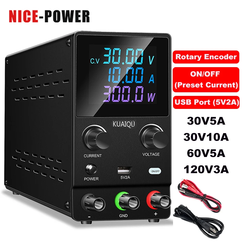 30V 10A DC Power Supply Lab Color Display Adjustable Encoder 60V 5A Voltage Regulator ON/OFF Preset Current 30V 5A Power Source