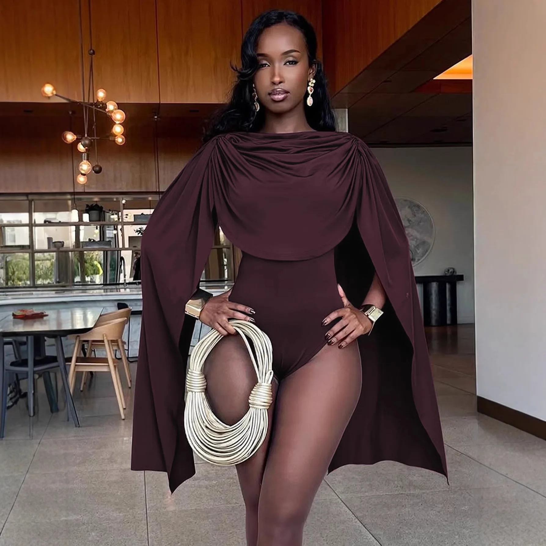 Sexy Slim Fit  Swimsuit for Women High Waist Crop Pants Polyester Fabric Nightclub Par Wear Trendy Trendy Hot