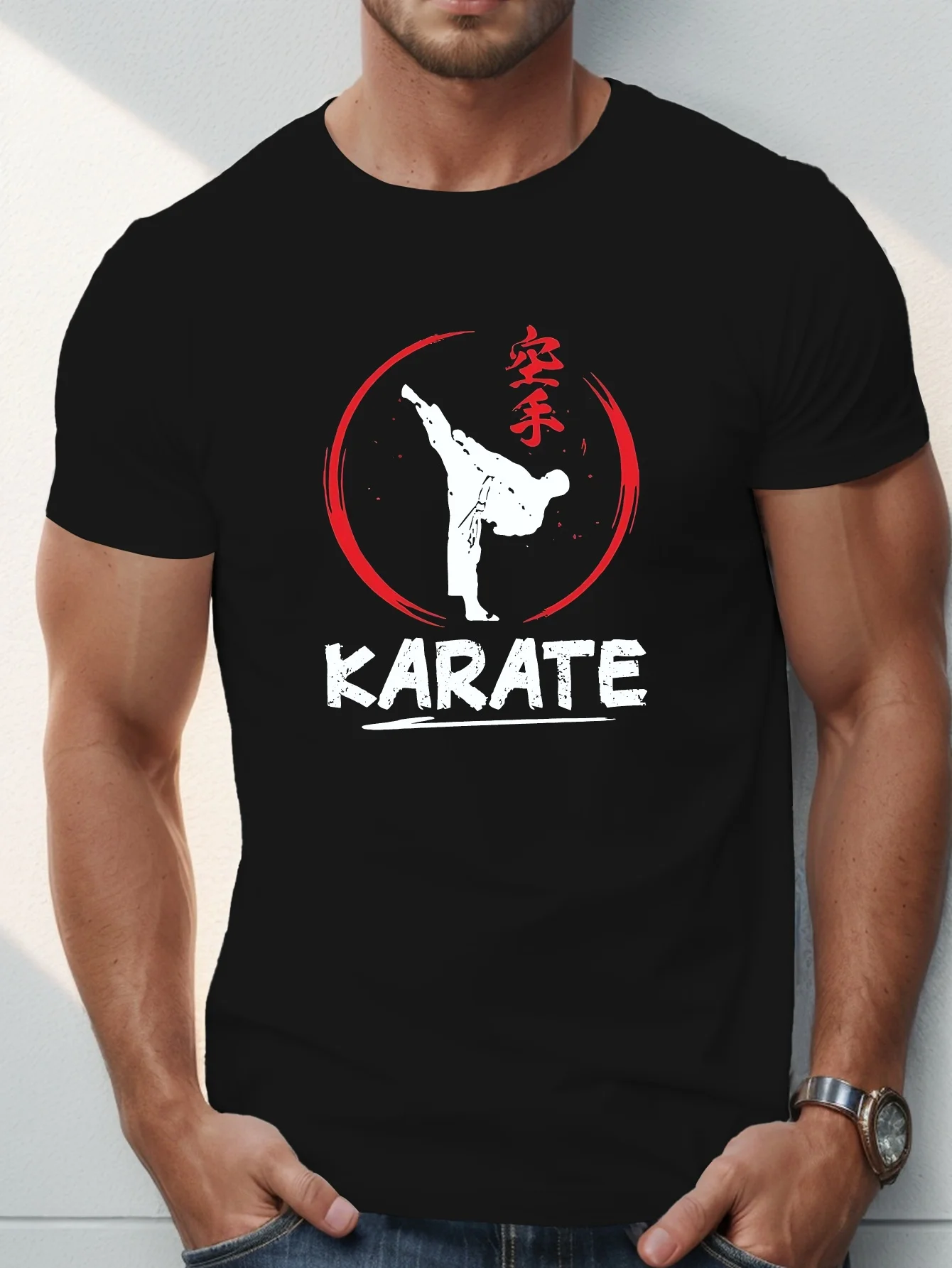 Geometric Pattern Karate Martial Arts T-Shirt 100% Cotton O-Neck Short Sleeve Summer Casual Mens T-shirt Streetwear