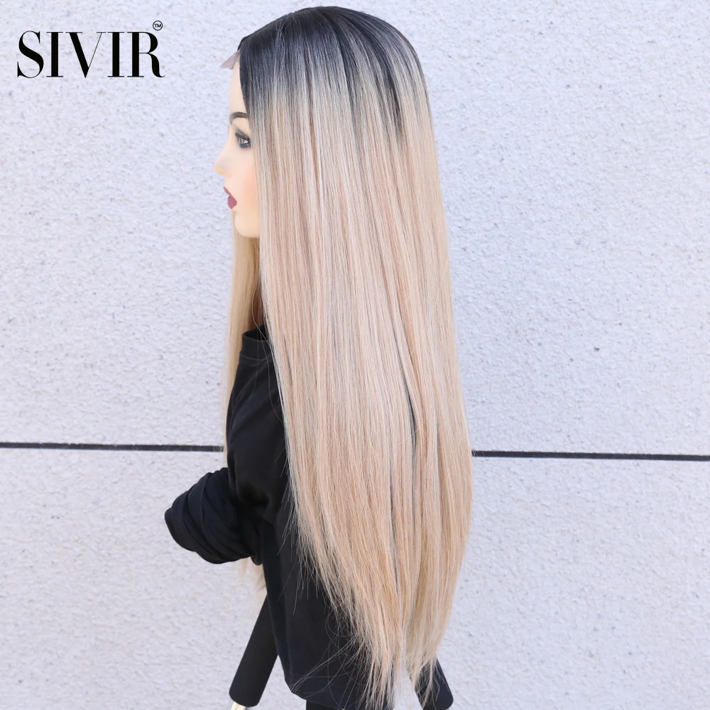 Sivir Middle Parting Synthetic  Wigs For  Women Long Lace Straight  Hair Pink/Purple/WHite/Brown Color  High Temperature Fiber