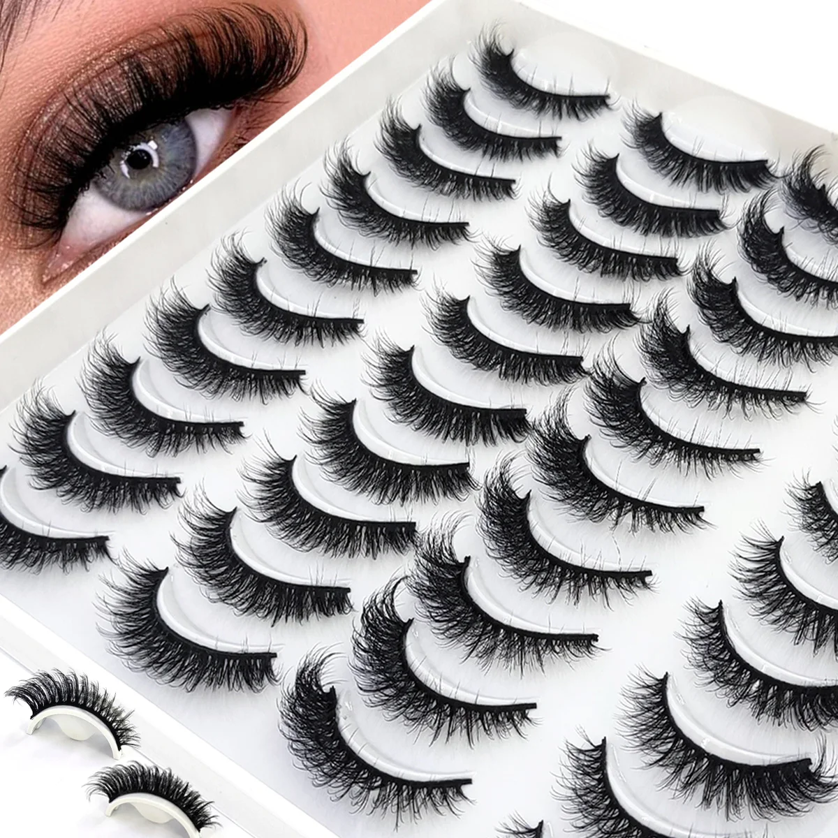 AMSDCN 20 Paar weiche und flauschige, natürlich aussehende 3D-Kunstnerzwimpern, unordentliche Wimpern, verlängerte und vergrößerte künstliche Wimpern