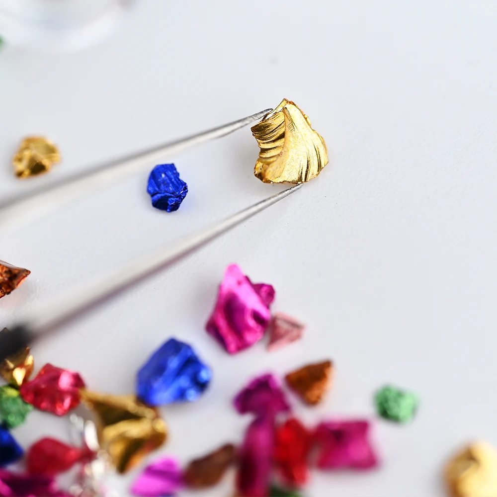 50 g/worek fałszywe złoty kamień płatki metalizowane szklane kulki nieregularne Nail Art zgniecione Craft DIY forma do tworzenia biżuterii wypełnienie dekoracji