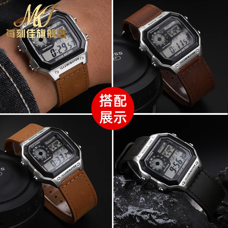 Ремешок из воловьей кожи в винтажном стиле для маленького квадратного браслета Casio, Женский/Фотогалерея, A159, A158, A168, F91, ремешок для часов 18 мм