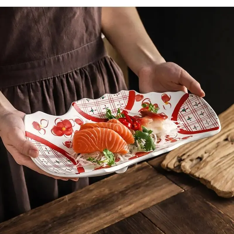 Japanese Special-shaped Plate Ceramic Tableware Meal Sashimi Personality Household Platter Irregular Tray