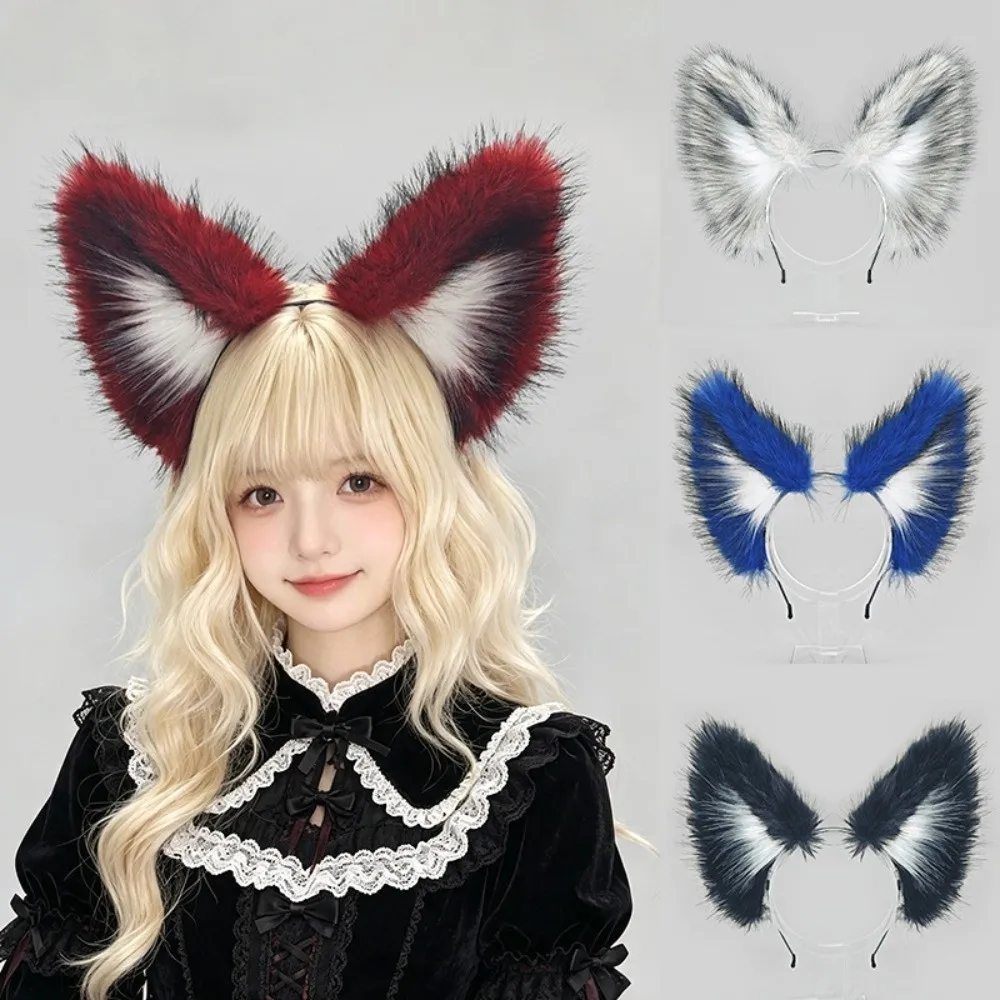 New Realistic Fox Ear Headband Faux Fur Handmade Animal Ear Headwear Lolita Plush Simulation Animal Ears Hairband Headwear