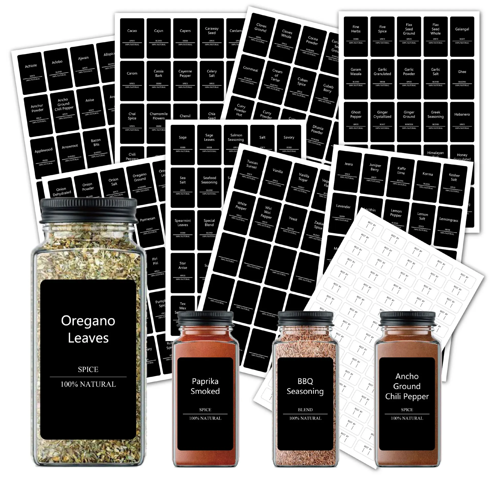 

275pcs Black Spice Labels Waterproof Oil Resistant Machine Washable Kitchen Seasoning Can Label