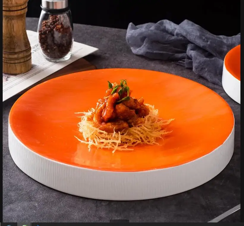 

Round Ceramic Dinner Plate Restaurant Tableware Serving Dessert Plates Western Food Bowl Fruit Dish Sushi Tray
