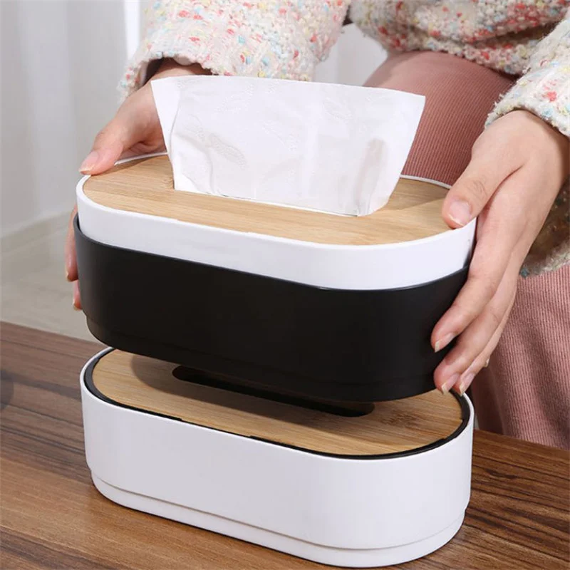 Tissue Box Holder Bamboo Cover Toilet Paper Box Napkin Holder Case Tissue Paper Dispenser Paper Towel Storage Box Tissue Boxes