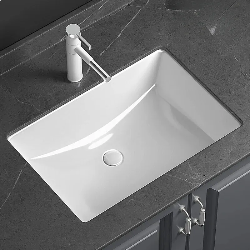 Ceramic 3-Layer Glazed Undermount Sink Stain-Resistant Hand Basin Overflow-Proof Bathroom Sink