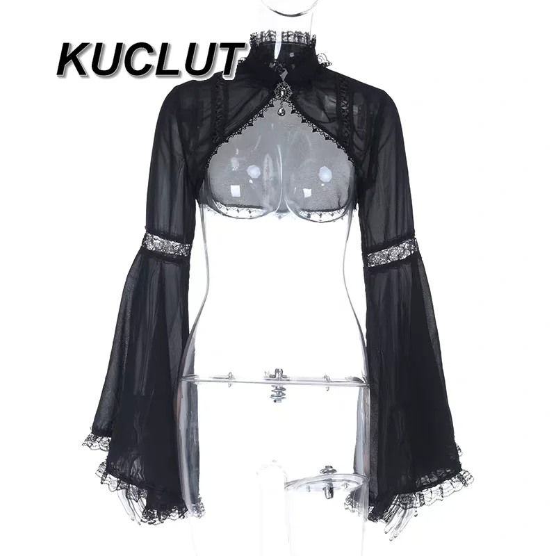 

Gothic Dark Lolita Short Cardigan Lace Patchwork Halloween Subculture Party Cover-Up Princess Style Casual Coats for Women
