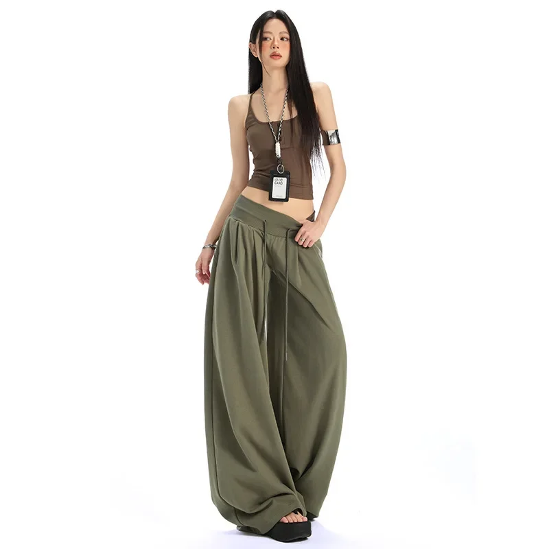 2025 Lazy Style Drawstring Wide-leg Pants, A New Summer Fashion, Loose and Casual Elastic Waist Floor-length Pants for Women