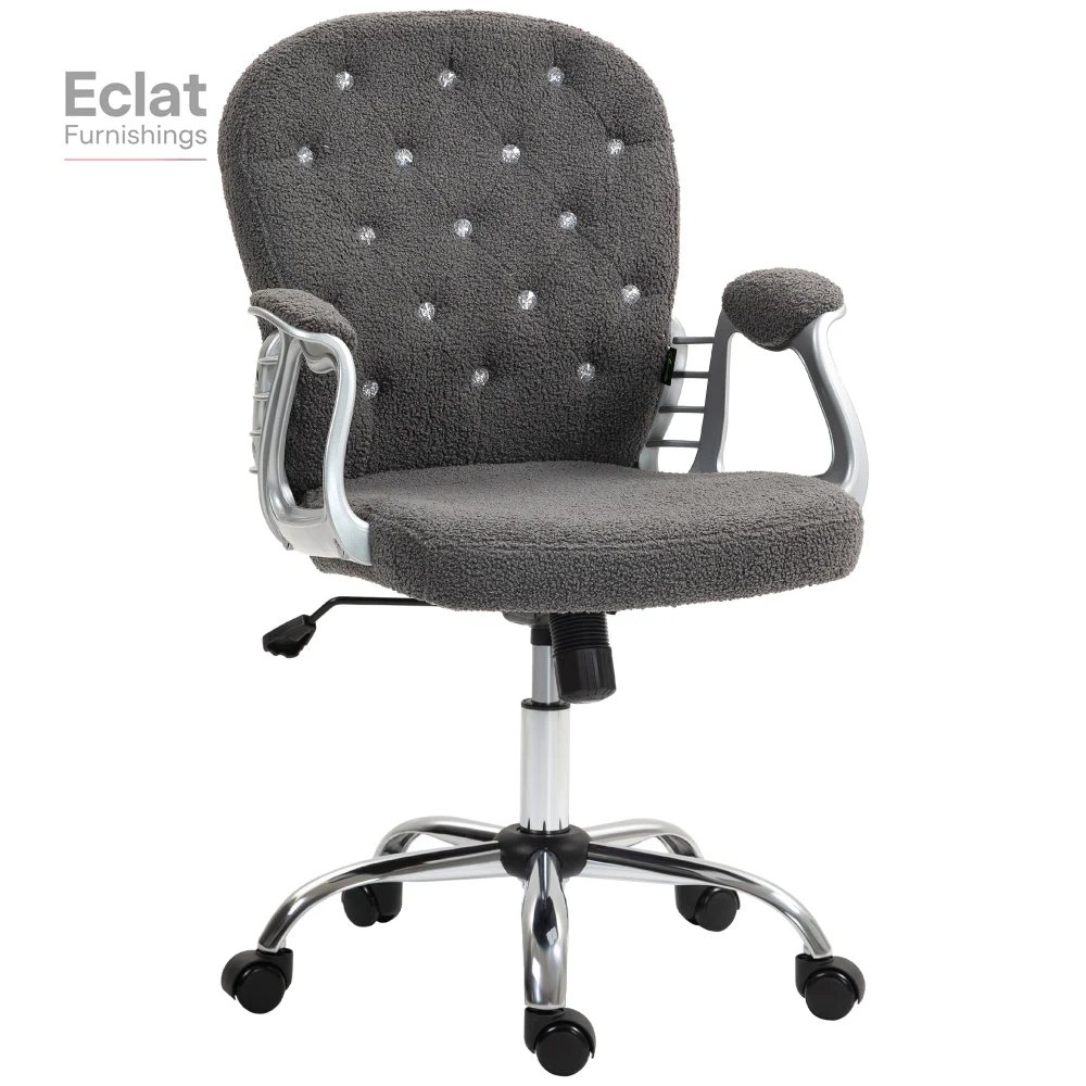 

Vinsetto Teddy Fleece Home Office Chair, Button Tufted Desk Chair with Padded Armrests, Adjustable Height and Swivel Wheels,