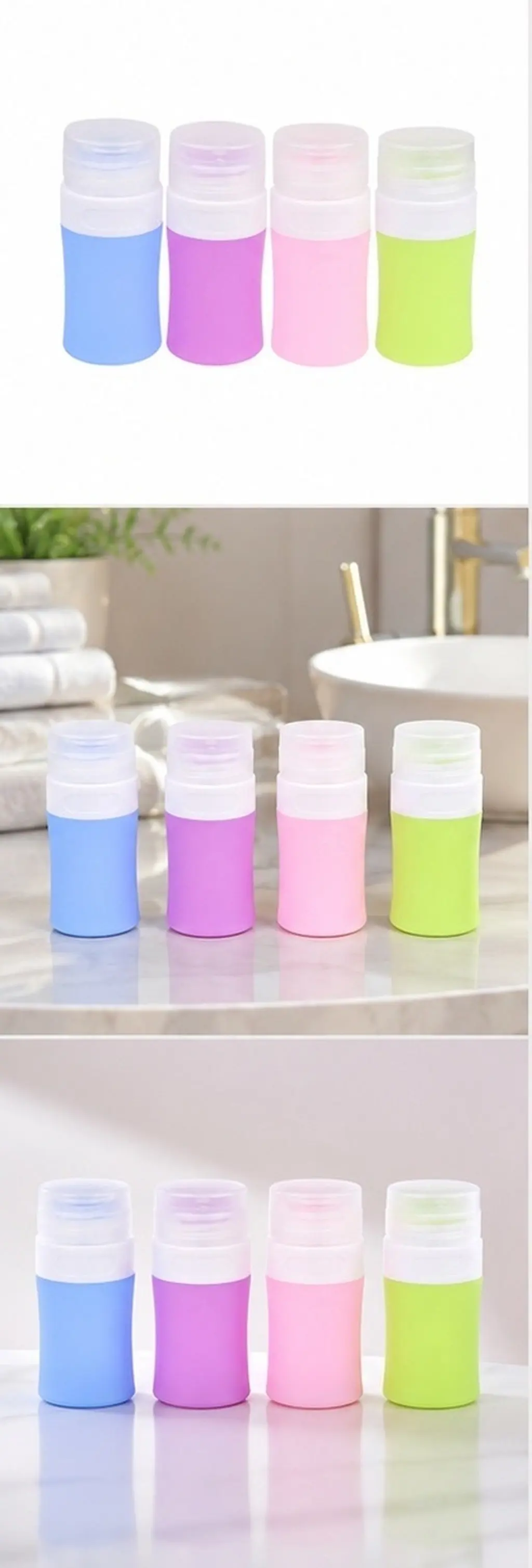 4Pcs Makeup Bottles Silicone Leakproof Travel Storage Subpackaging Dispensers Portable Skin Care Dispensers