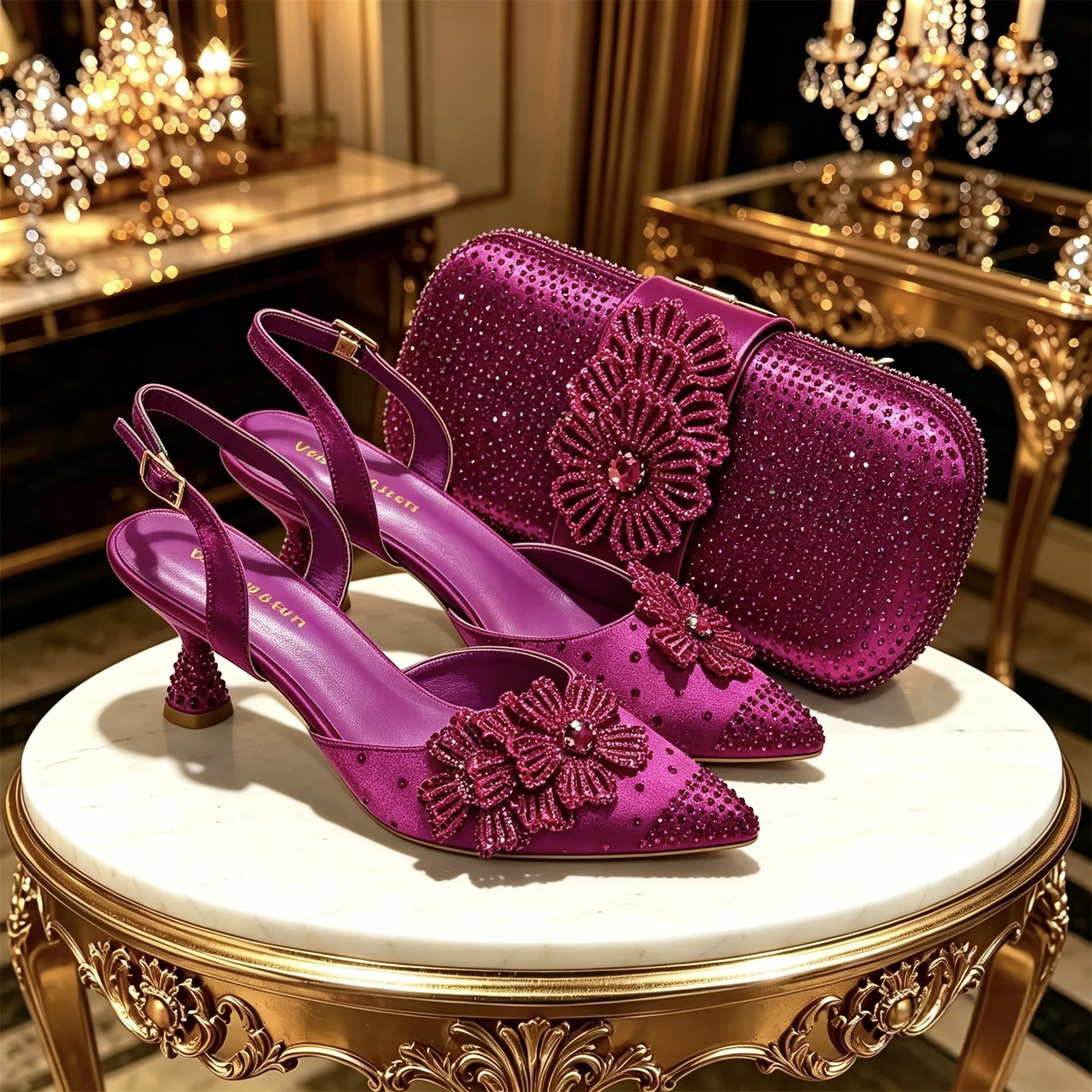 2026 Luxuriöses olivgrünes Kristall-Absatzschuh- und Handtaschen-Geschenkset, mit Strasssteinen verzierte Damen-Pumps und Handtasche für Hochzeitsfeier und Abendveranstaltungen – Detail 4