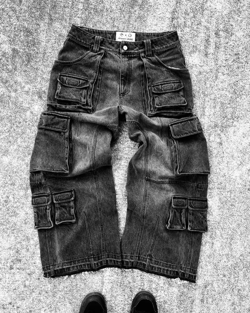 Nieuwe Amerikaanse High Street Gewassen Jeans Gothic Punk Harajuku Oversized Losse Mode Straat Trend Veelzijdige Rechte Overalls Mannen