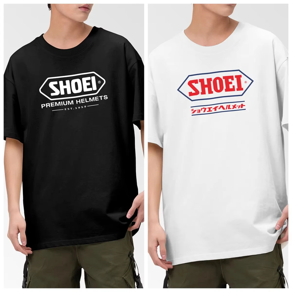 

Solid Color Round-neck Short-sleeved T-shirt with The Same SHOEI Classic Motorcycle Racing Helmet As Marquis Men's and Women's
