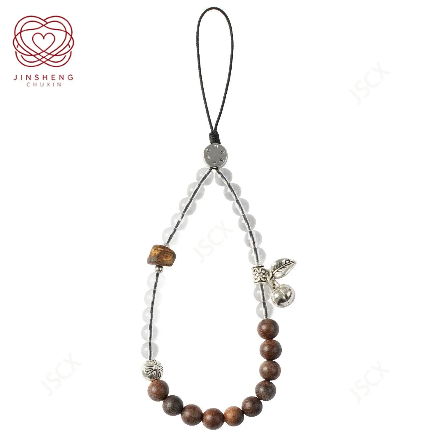 

Light luxury natural agarwood mobile phone lanyard natural white crystal transparent high-end original new Chinese wooden bead