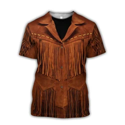 Funny Cowboy Cosplay T-shirt Men's Personality Street Short Sleeve T Shirts 3D Printed Fake Lapel Pattern Harajuku Fashion Tee