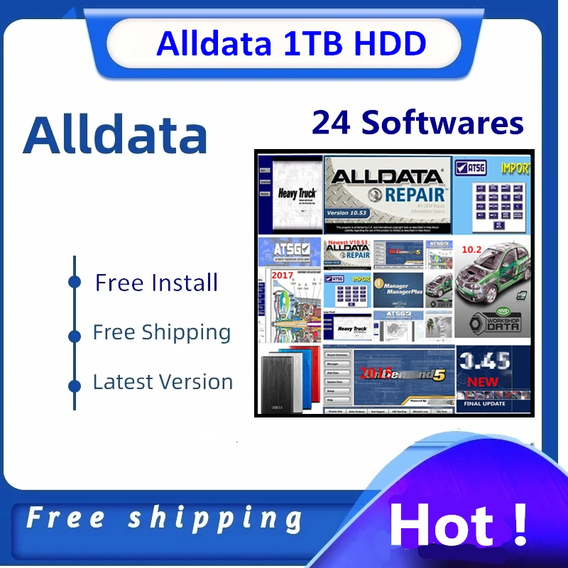 2024 Hot! Auto Repair Software Alldata 10.53,mit..ll,atsg 2017,Auto-Data,vivid workshop data 10.2,Elsawin 6.0 in 1TB Hard Drive