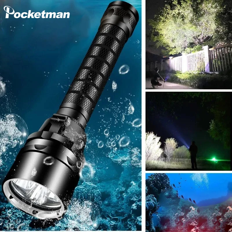 

Professional Diving Flashlight Super Bright LED Waterproof Underwater Torch with Lanyard for Scuba Diving Snorkeling