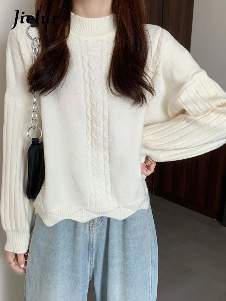 

New Korean Casual Pullovers Sweet Ladies Knitted Pullovers Autumn Winter Light Yellow White Black Loose Pullovers Woman