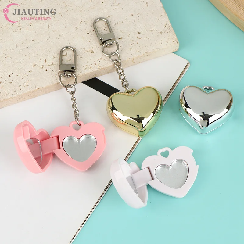 1Pcs Heart Shape Mini Empty Blush Powder Box Eye Shadow Container With Mirror And Aluminum Pan Key Chain Lipstick Case Packaging