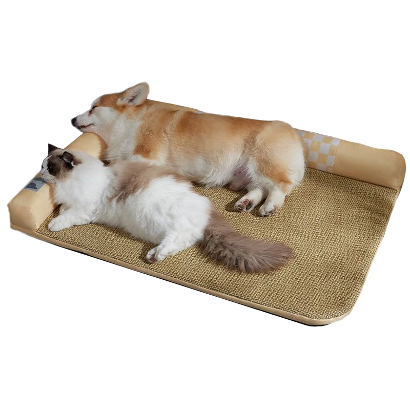 

Summer Cat Bed Thicken Breathable Kennel Cooling Pet Sleeping Pad with Headrest Removable Washable Rattan Mat Dog Bed Cat Nest