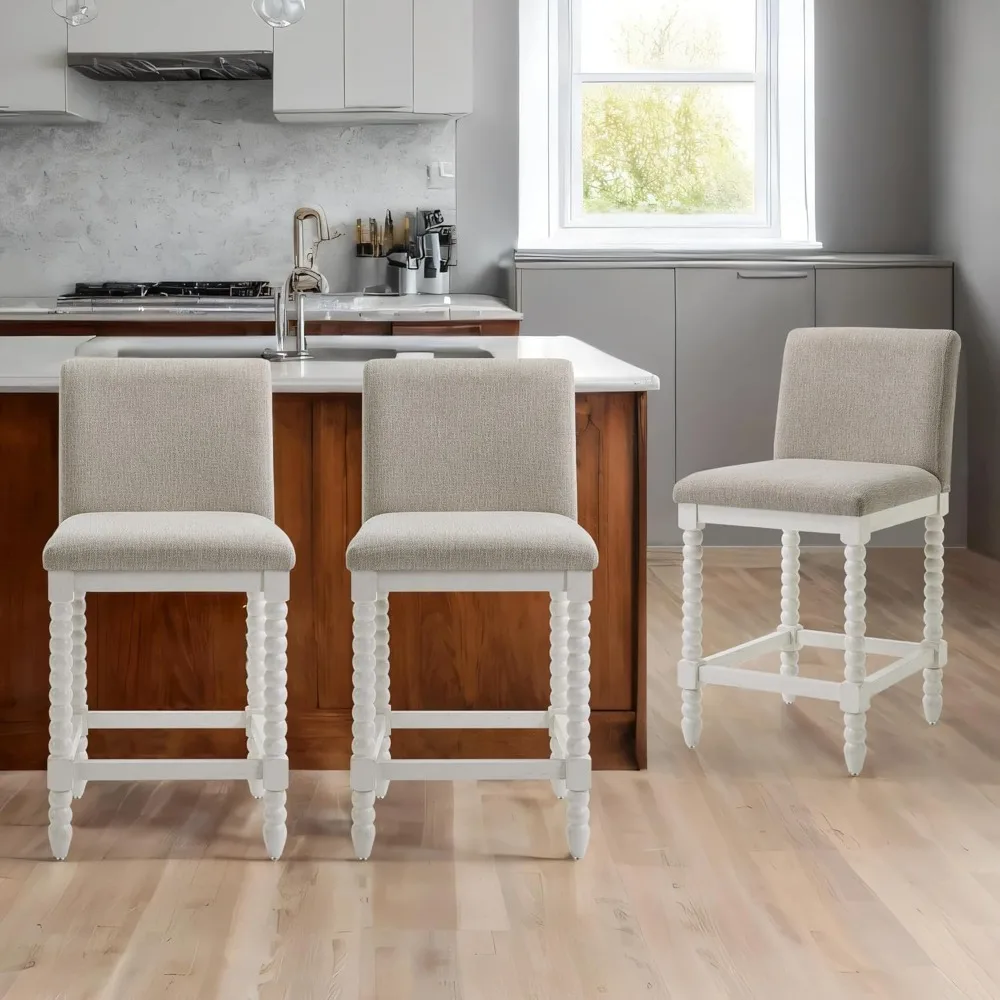 

Spindle Counter Stools Set of 3 with Padded Spring Seat,Wooden Bar Stools Farmhouse 26 Inch Counter Height Stools Chairs