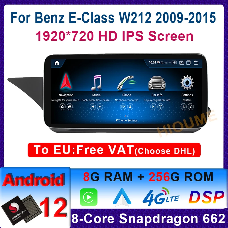 

10.25" 12.5" Snapdragon Android 12 8+256G Multimedia Player GPS Radio For Mercedes Benz E Class W212 E200 E260 E300 2009 - 2015