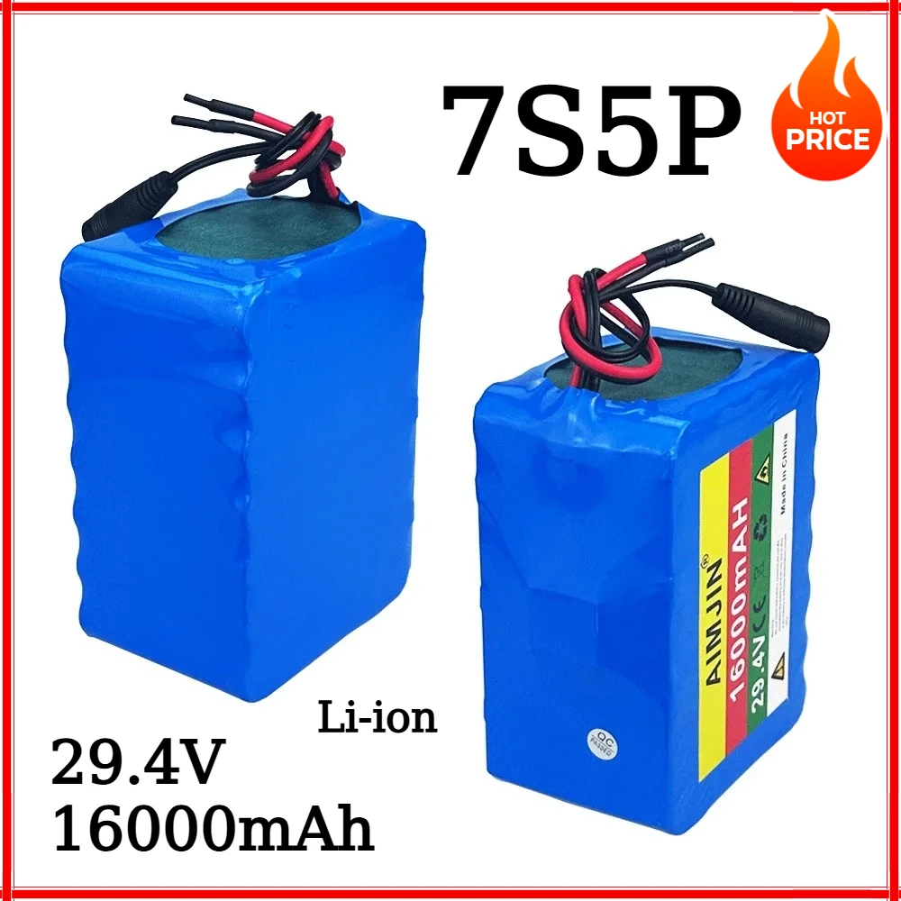 

29.4V 16000mAh 7S5P 18650 Lithium ion Battery Pack 24V 16Ah 500W Rechargeable Battery Built-in BMS for Electric Scooters etc