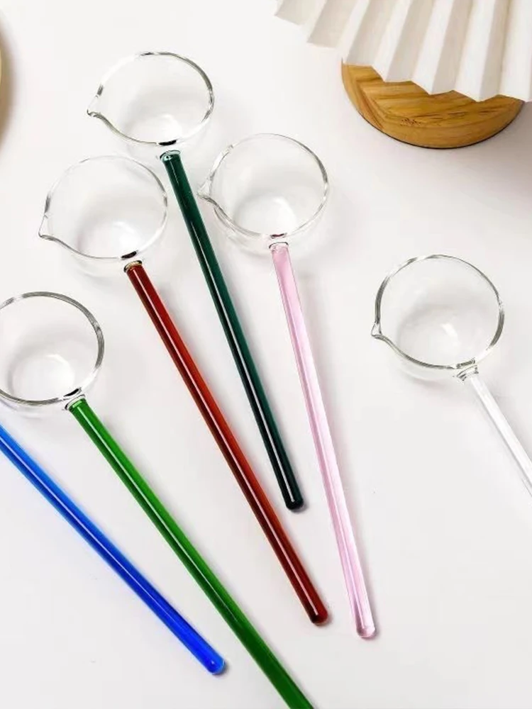 

Long handle colored high borosilicate heat-resistant glass spoon hot oil spoon can be open fire heating spoon