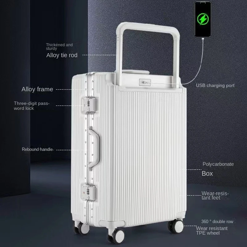 20/24 بوصة حقيبة سفر حقيبة تروللي بعجلات واسعة مع عجلات إطار من الألومنيوم حمل على الأمتعة المقصورة الصعود صندوق المتداول الأمتعة #3