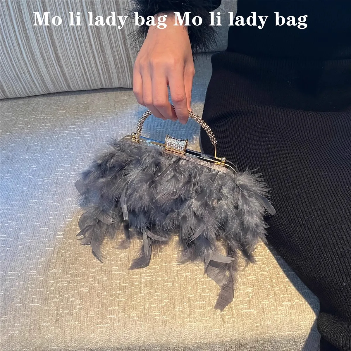 High Quality Women's Handbag Luxury Banquet Clutch Purse Fashion Sweet Furry Ostrich Hair Evening Bag Shoulder Crossbody Bag