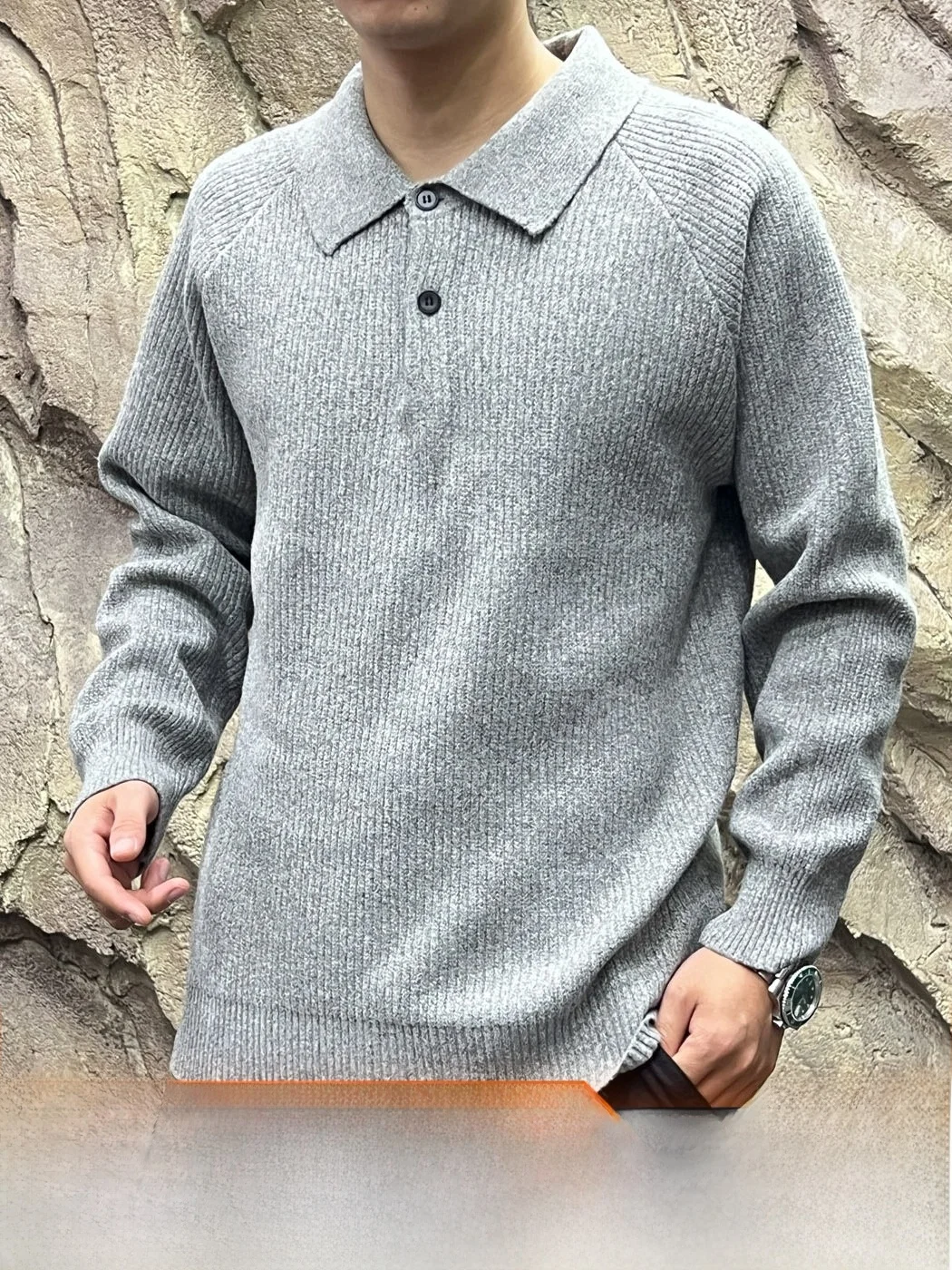 Elegant Italian Style Texture Knitwear  Neck Sweater for Men Casual Versatile Autumn Winter Fashionable Long Sleeve Top