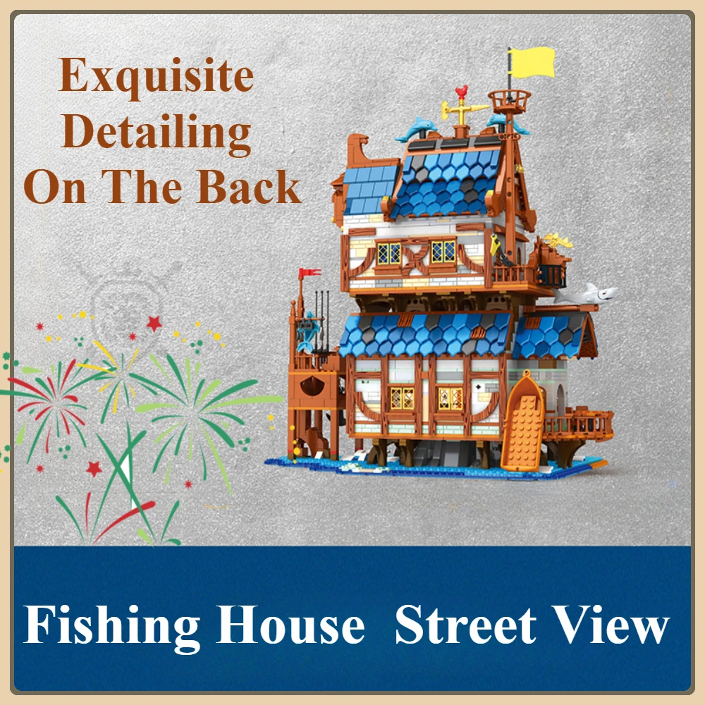 Architettura Building Blocks Casa da pesca Street View Modello classico in stile medievale Mattoni Regali di assemblaggio Giocattolo per bambini