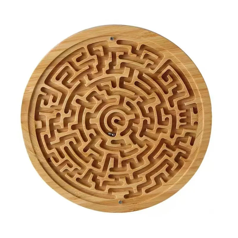 Labirinto rotondo in legno Gioco da tavolo Labirinto di marmo per l'educazione Attività divertente Giocattolo Rompicapo Puzzle Due palline di metallo per bambini Adulti