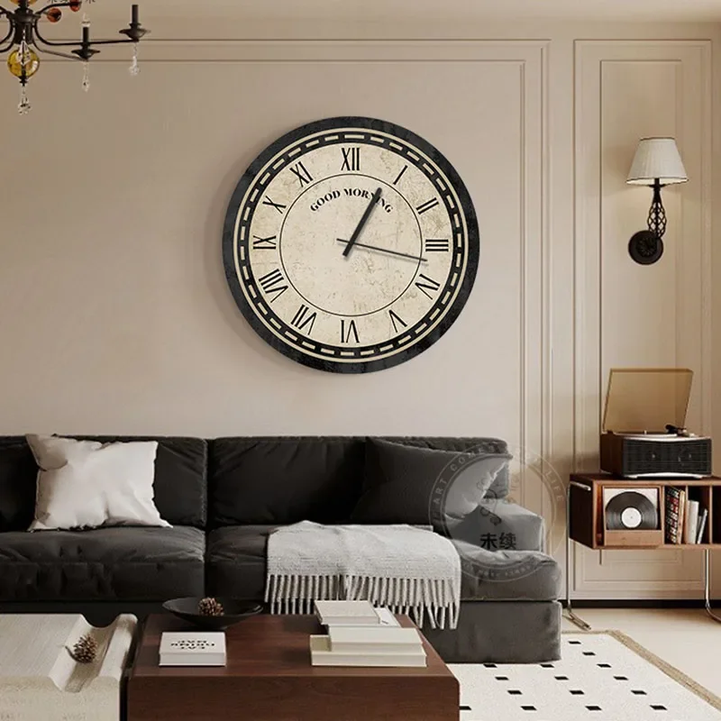 

​Vintage Round Wall Clock Wabi-Sabi Style Gallery Art Silent Sweep Minimalist Luxury Dining Room Focal Point Decor