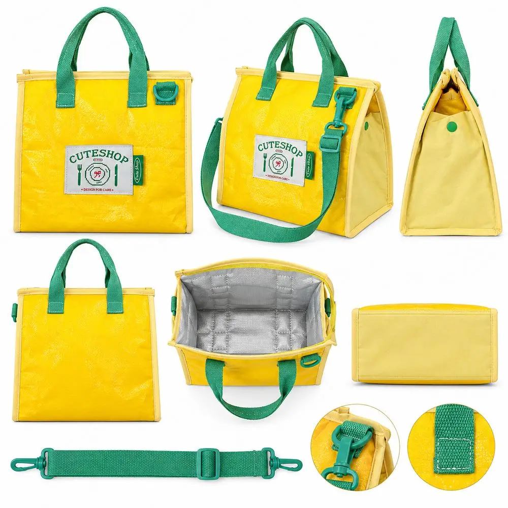 Foil Lining Insulated Lunch Bag Adjustable Shoulder Strap Carry Handles Food Storage Bag Colorful Exterior Zipper Closure