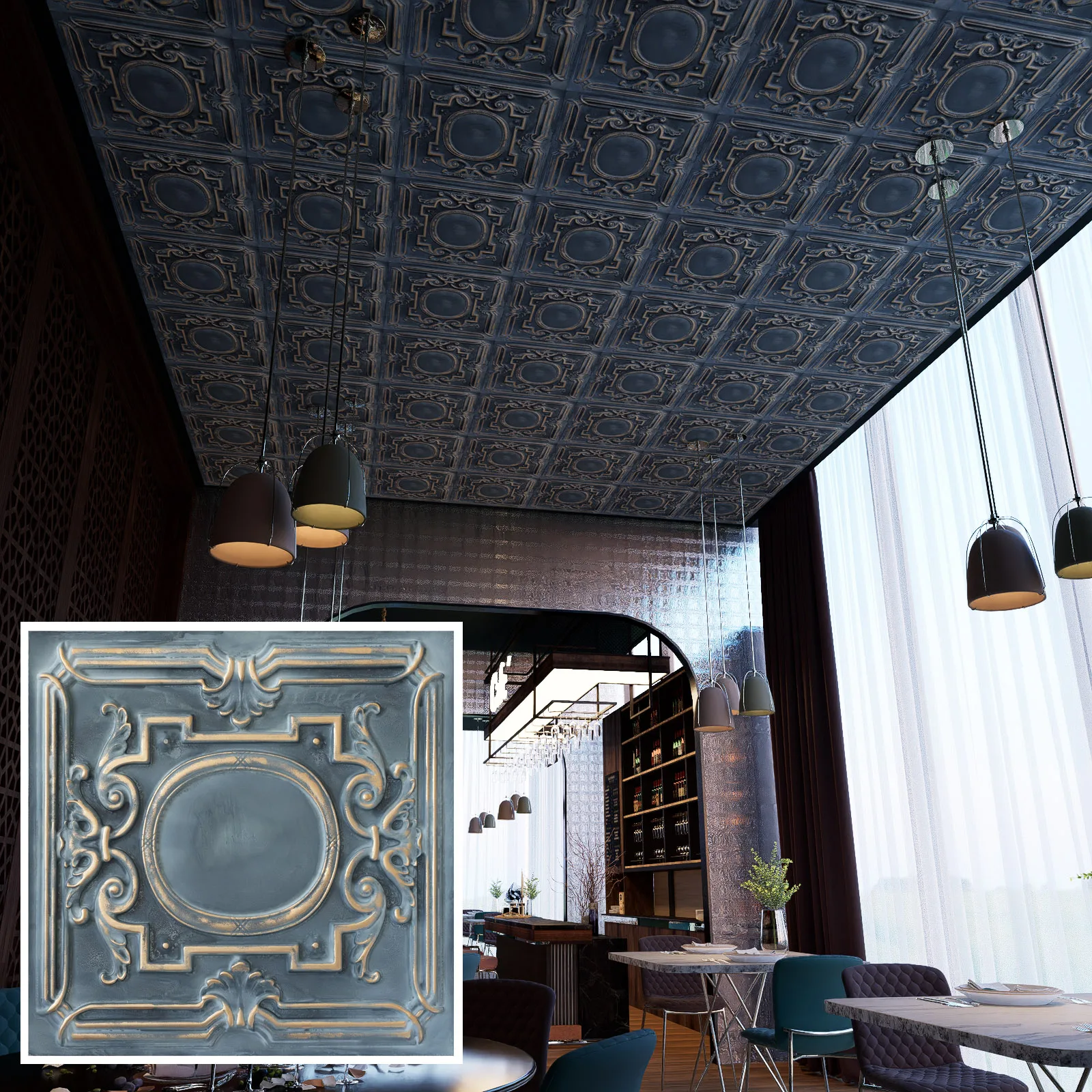 Suspended ceiling tile Decorative 3D panels Easy to Install PVC Panels for Cafe Club Salon PL15 Smoked gold 10pcs