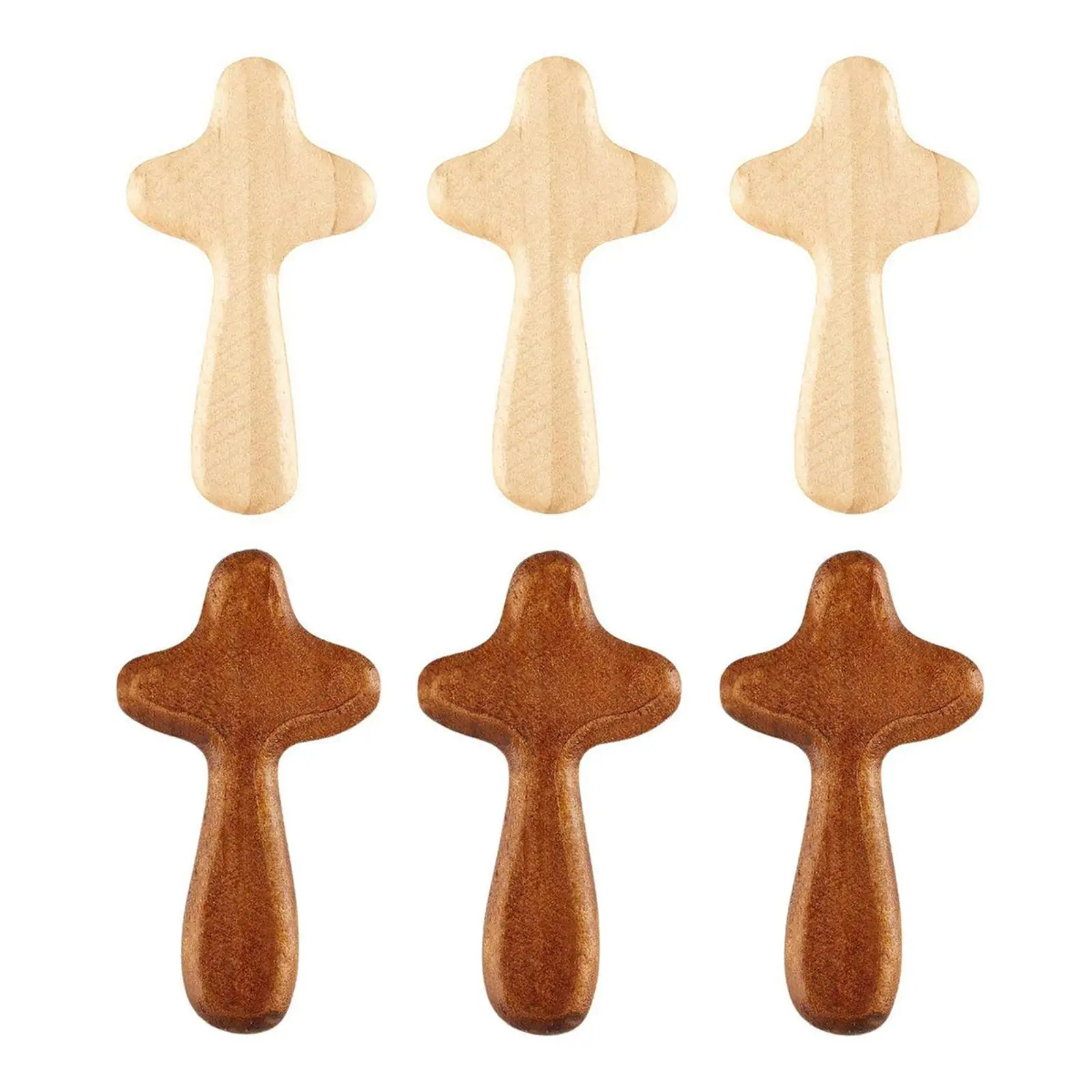 3 Pieces Hand Held Wood Cross Palm Size Decor Religious Gift Portable Clinging Palm Hand Held Prayer Cross for Family Clutching