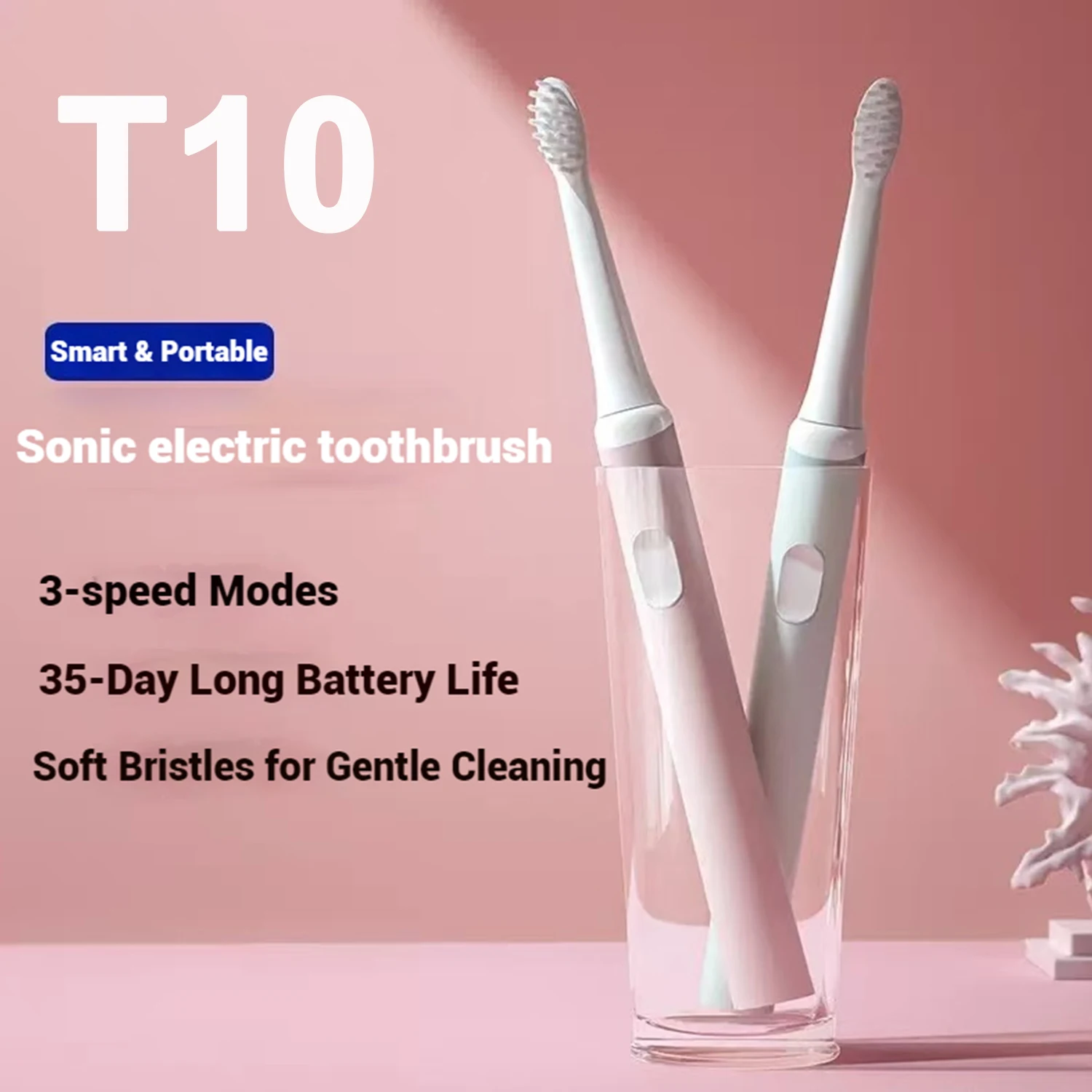 

T10 Sonic Electric Toothbrush Cordless USB Rechargeable Toothbrush Waterproof Ultrasonic Automatic Tooth Brush