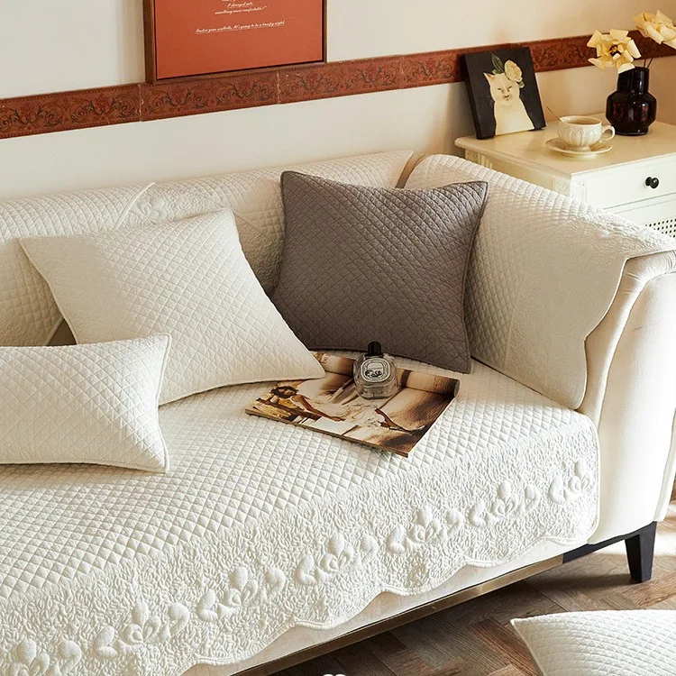 Single Retro Heavy Embroidered Yarn-dyed Pure Cotton Sofa Cushion Living Room Cushion Sofa Cover Towel Four Seasons