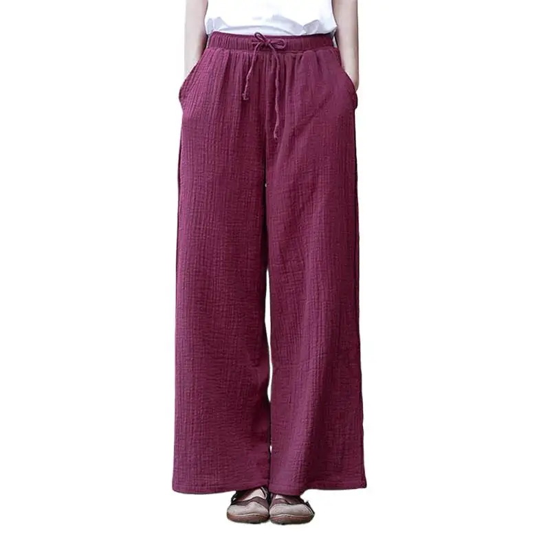 

2024 Spring Women Cotton Linen Soft Pants High Waist Loose Comfortable Wide Leg Trousers Solid Long Staight Pants Pantalones