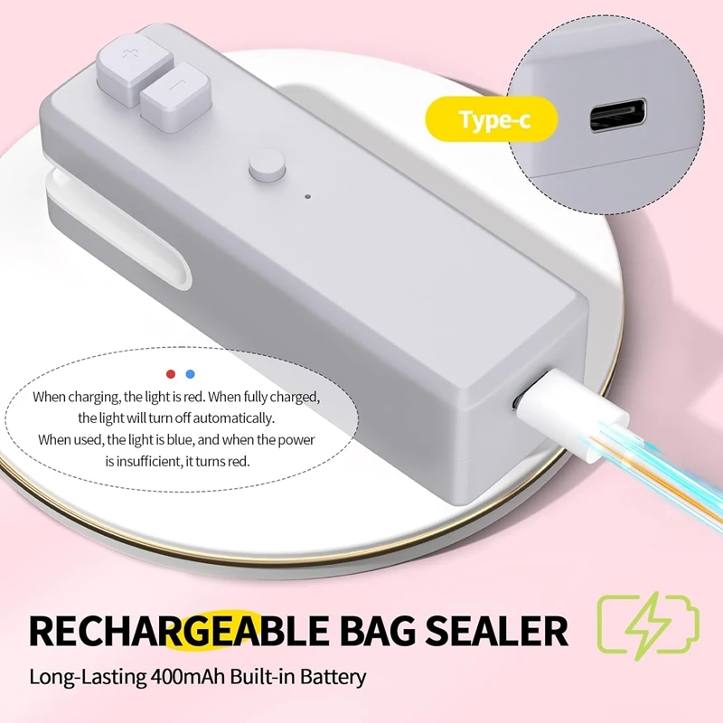 เครื่องซีลปากถุง, 3 In 1 Mini Bag Sealer ความร้อนซีลพร้อมเครื่องตัดและแม่เหล็ก, ชาร์จ Mini Chip Bag เครื่องซีลสูญญากาศสีเทาทนทาน