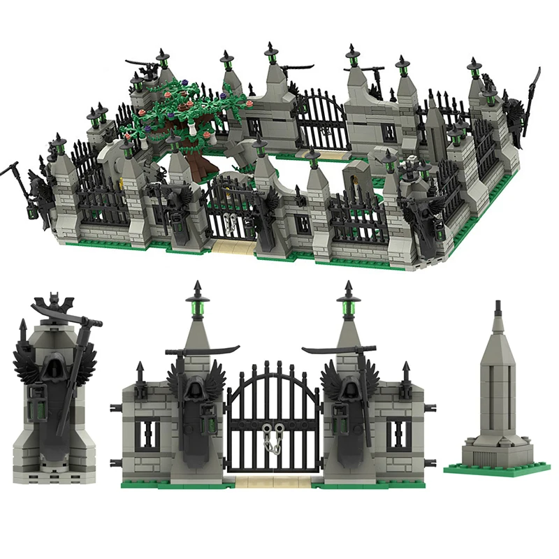 MOC Halloween Bricks Toys Building Blocks Cemetery Scene Model Kids With Tombstone Skull Ghost Coffin Gifts Compatible With LEGO