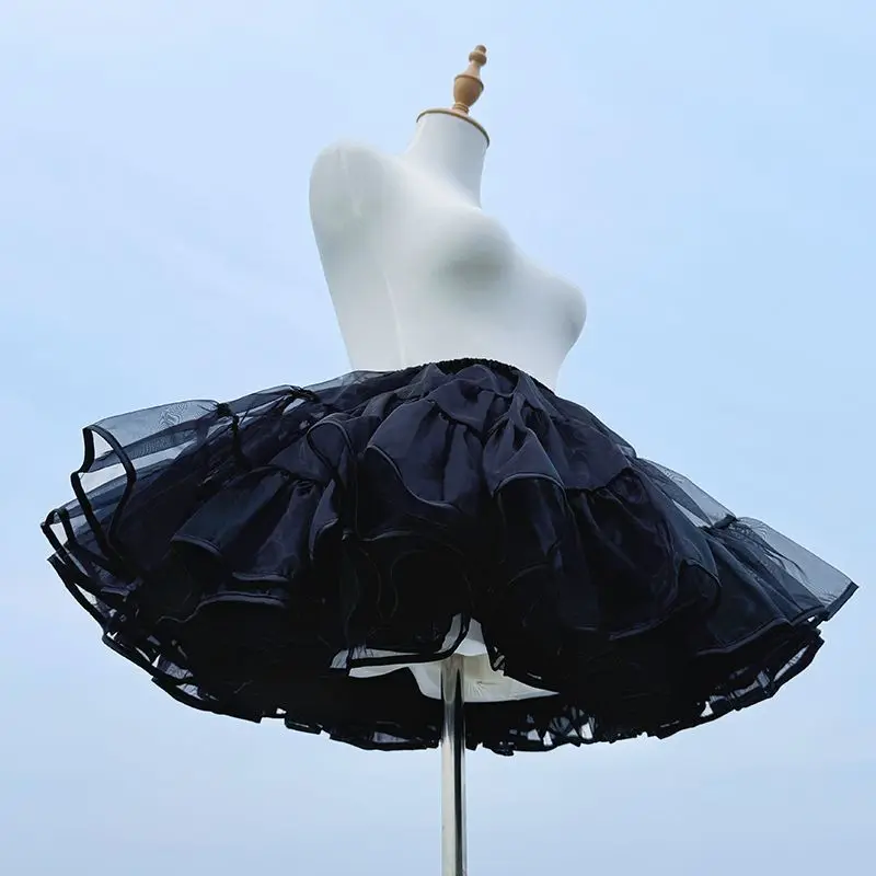 Kurzer Lolita-Petticoat, gewalttätiger Stil, ohne Knochen, weicher Mesh-Krinoline, flauschiger Pettiskirt für den Alltag, süße Lolita-Moderöcke, Schwarz – Detail 14