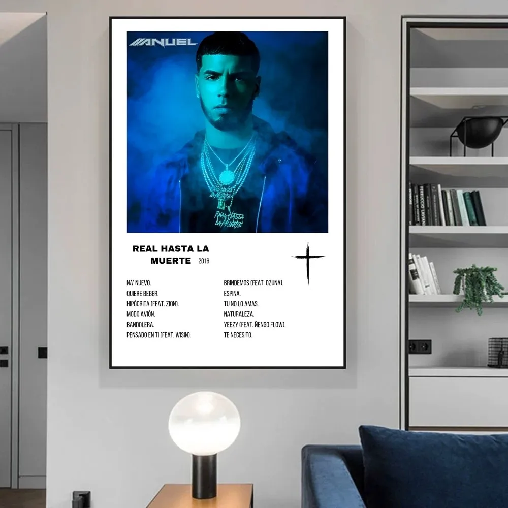 Hip Hop Rapper Anuel AA Poster Self-adhesive Art Poster Retro Kraft Paper Sticker DIY Room Bar Cafe Vintage Decorative Painting