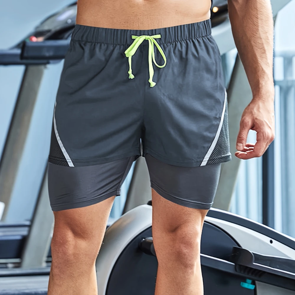 Men Summer New Breathable Casual Shorts Elastic Waist Fitness 2-in-1 Shorts Quick Drying Sports Jogging Double Layer Men Shorts