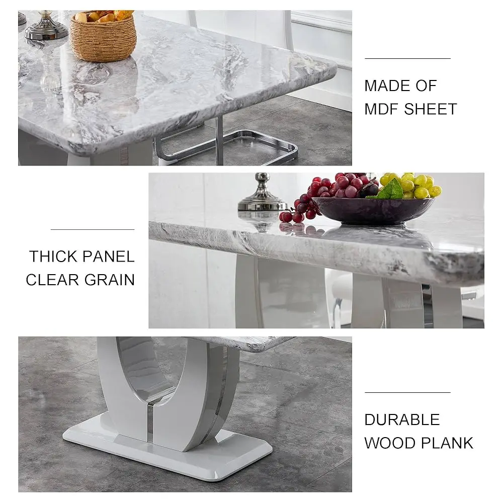 Modern Dining Set Table And 4 Chairs,Bla Faux Marble Kitchen Table Chairs Set Of 4,Dining Room Table Set And 4 Pu Leather