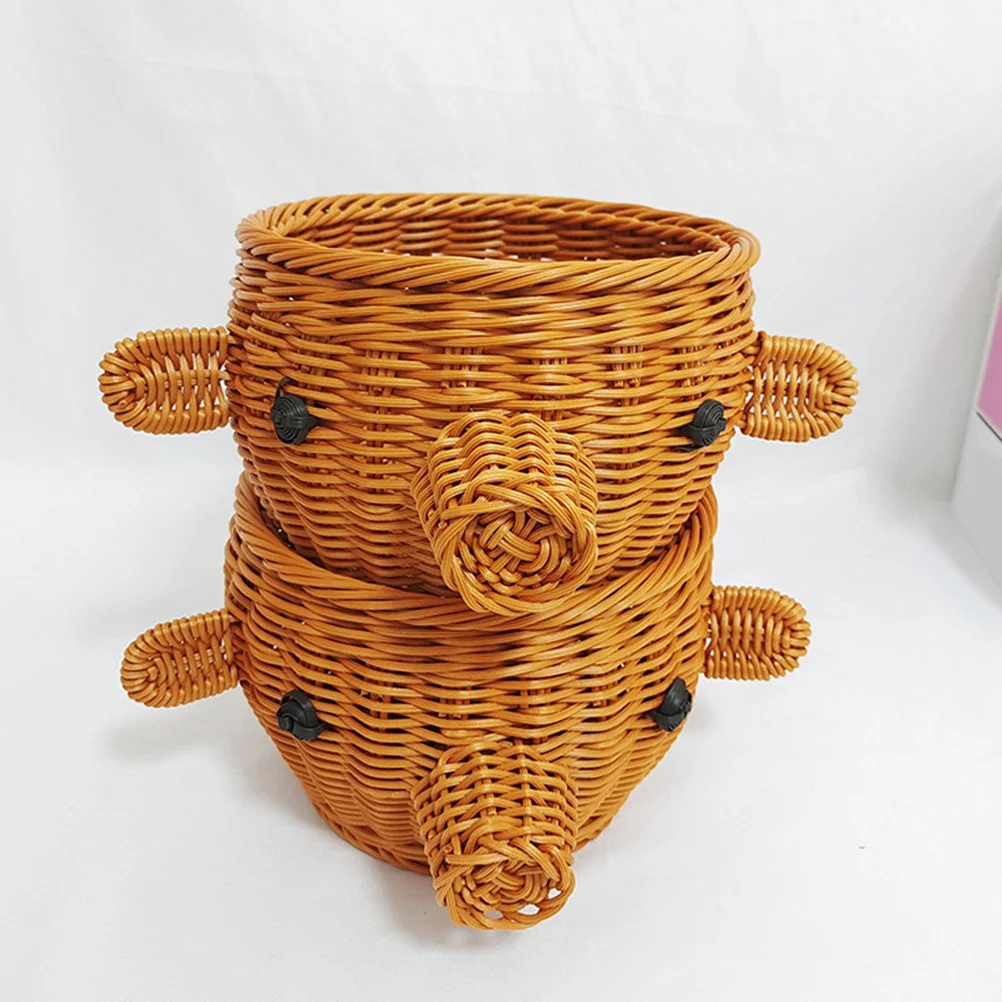 

Pig Head Fruit Basket Hand Woven Decor Bread Rattan Imitation Storage Dish Handmade Plastic